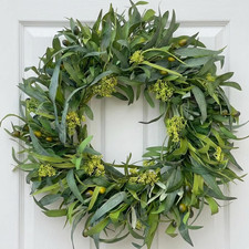 24 Inch Olive Wreath for Front Door - Artificial Greenery Spring Summer Wreath w