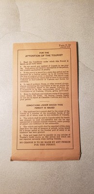 1935-36 Tourist's Car Permit, Entry Into Canada By US Citizen FORM E-50 Book NEW