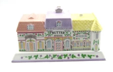 VINTAGE LENOX VILLAGE PORCELAIN VICTORIAN HOUSES COVERED BUTTER DISH (1994)