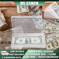 100PCS Clear Currency Sleeve Holder Storage Case Dollar Bill Money Protector US
