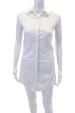 Thakoon Womens Button Front Sleeveless Collared Shirt Dress White Cotton Size 4