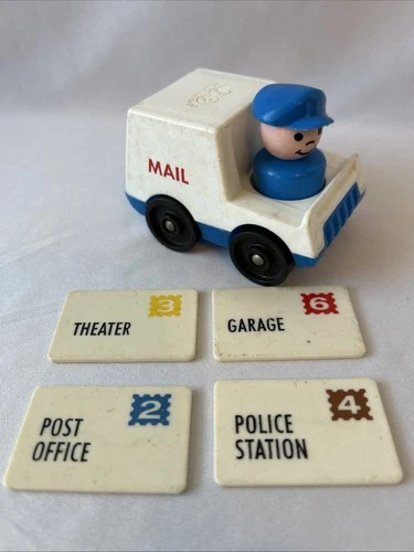 Vintage Fisher-Price Little People Mail Man, Truck, 4Pieces of Mail 2, 3 ,4 & 6
