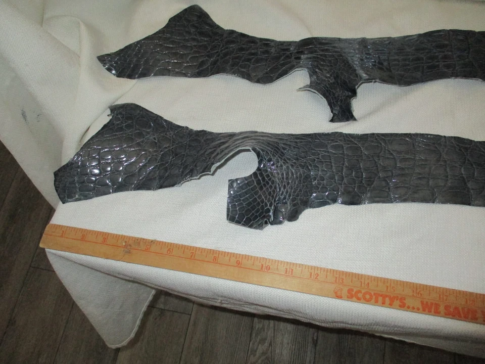 Genuine exotic gray HIDE SKIN grey partial CROCODILE flank x2 side accessories - Image 4 of 4