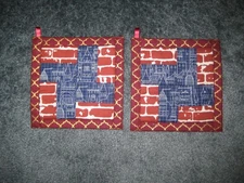 Bricks and Castle Blueprints Handmade Kitchen Potholder Set of 2