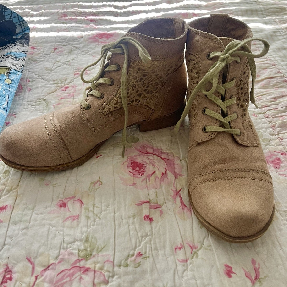 Roxy Sloane Suede Boots Tan Size Lace Up Y2K Roxy Surf