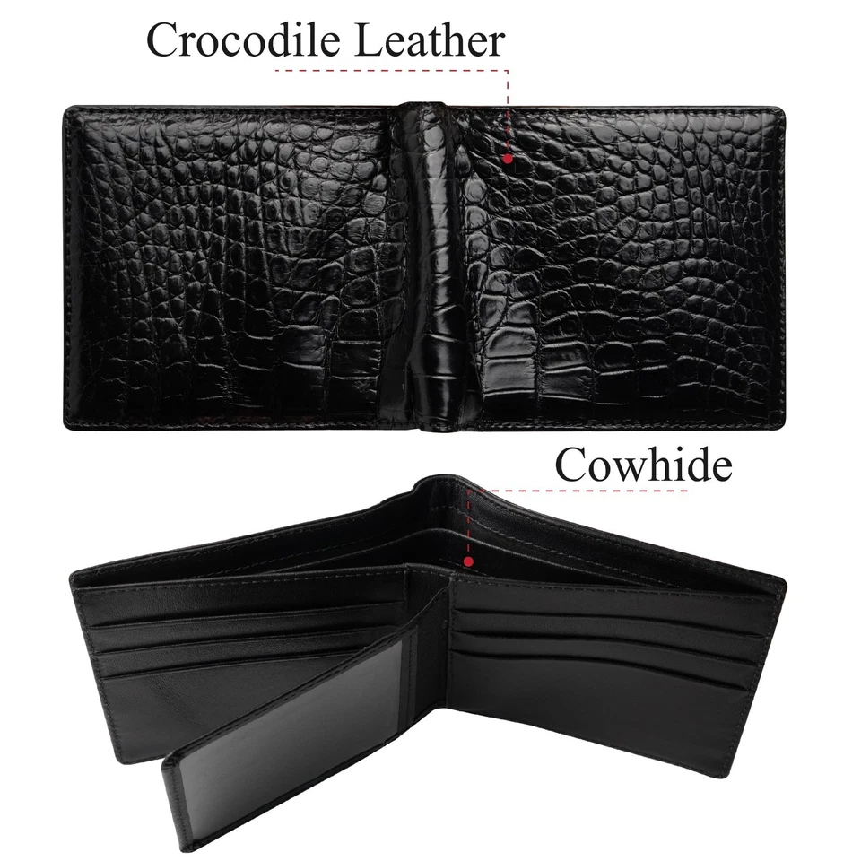 Black Bifold Skin Amish Handmade Wallet - Genuine Crocodile Leather - Image 4 of 4