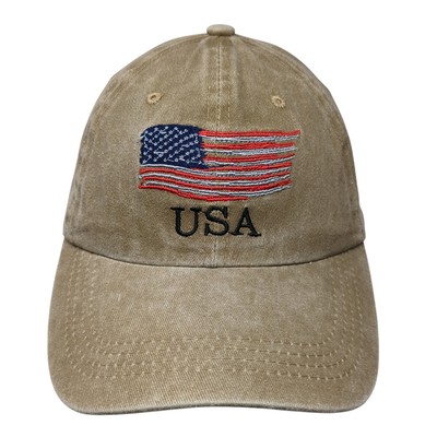 USA Flag Slideback Hat Brown One Size Adjustable Embroidered Outdoor