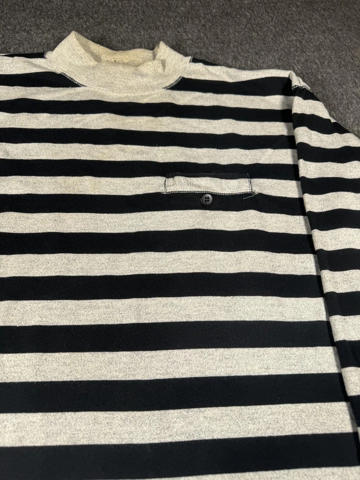 Camisa De Colección Bugle Boy Para Hombres Grande Negra Gris Rayas Cuello Simulado Surf Patinador Años 80 Foto 3 de 4