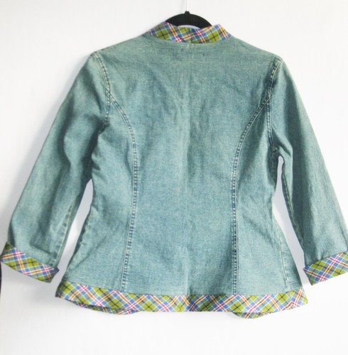 Miss Posh Open Front Jacket Y2K Fashion Plaid Trim L/ Sleeve Denim NWT Size XS - Picture 8 of 12