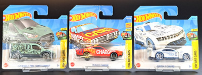 Hot Wheels Arts Cars x 3 - Custom Camaro - Ford Transit Connect - Dodge Charger