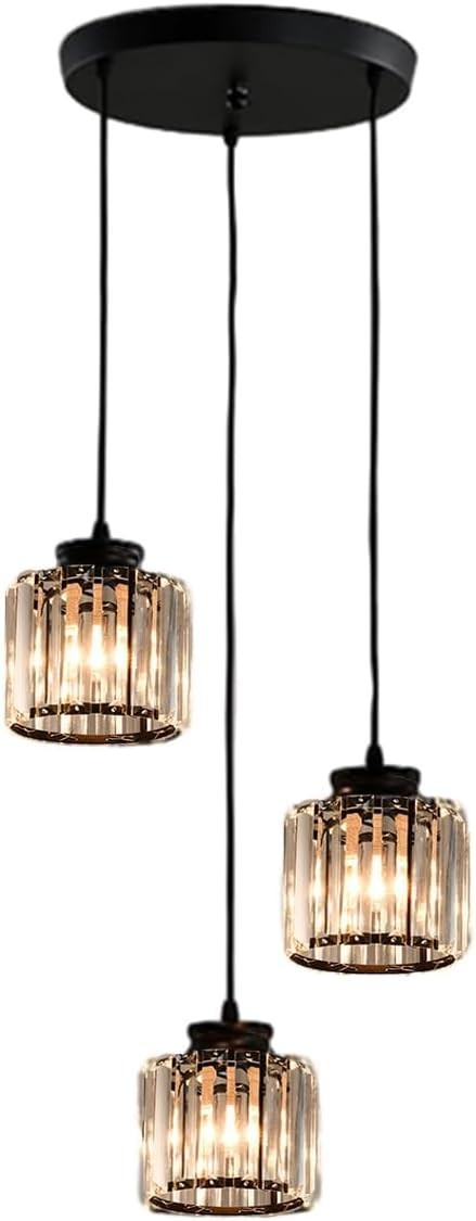 NICRX Lampadario Sospensione Cristallo Nero 3 Luci - Luce d'Atmosfera