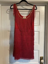 California Costume Collections Red VTG Flapper Party Dress Medium Ladies Fringe
