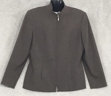 Classiques Entier Jacket Womens 6 Petite Brown Wool Zip Front High Neck Lined