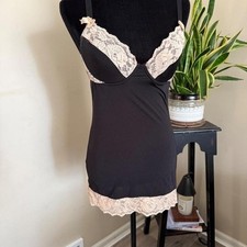 Black Lingerie Slip with Nude Floral Lace Cups Women's M
