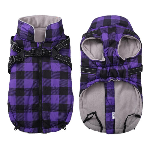 Dog Winter Coat Dog Harness Jacket Plaid Pet Fleece Vest Warm Puppy Coats Sma...