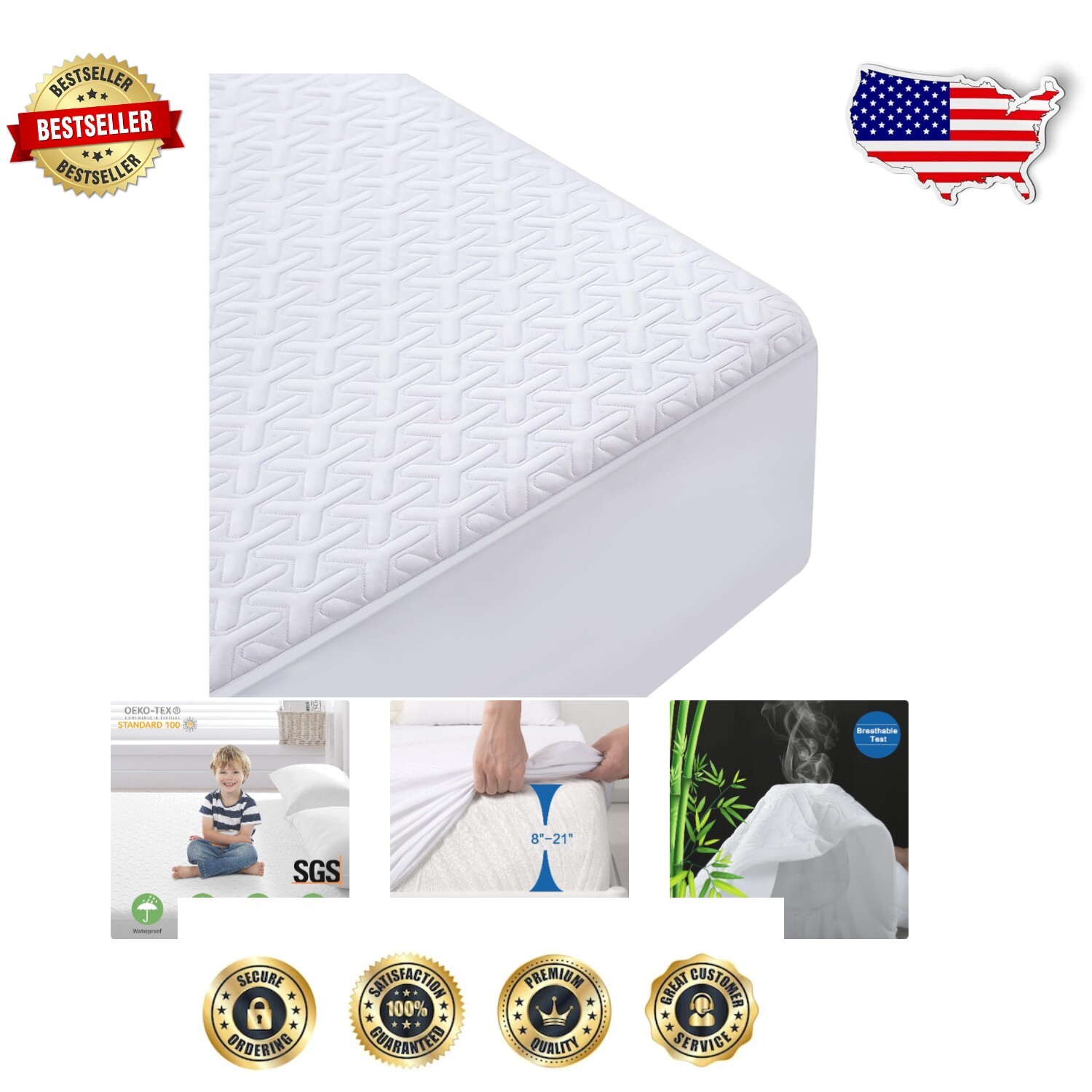 King Mattress Pad Cover - Noiseless, Machine Washable & Waterproof Protection