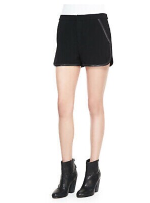 Rag And Bone Patini Shorts 6 Black Lamb Leather Trim High Waist Pockets New $350