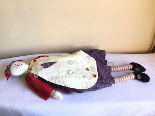 Raggedy Annie Primitive Folk Art American Gambe Lunghe Scaffale Sitter Panno Rag Doll - Foto 4 di 5