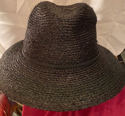 Brixton Women's Fedora Style Hat 3" Brim Black 100% Raffia 7 1/4 Med Tie String - Picture 2 of 8