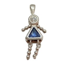 925 Sterling Silver Birthstone Blue CZ September Baby Girl Pendant- CHIPPED