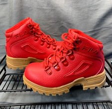 NEW FILA Boy's Faux-Leather Diviner MC7 Red/Gum Hiking Boots 3HM00555-936 Sz 1
