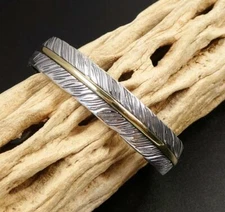 Sterling Silver Feather Cuff Bracelet Brass Vein Two Tone Unique Fine Details