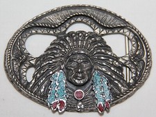 VINTAGE 1995 NATIVE AMERICAN INDIAN CHIEF BELT BUCKLE