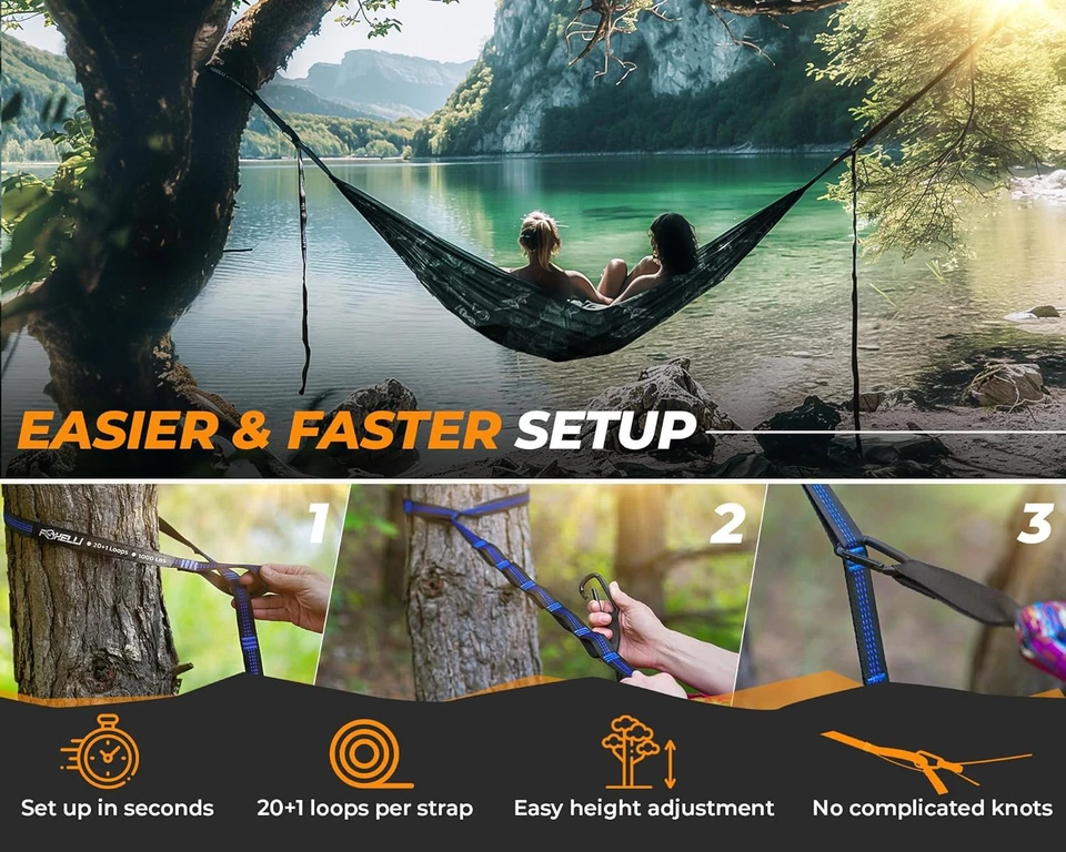 Foxelli XL Hammock Straps - Extra Long 20FT Heavy Duty No-Stretch Suspension Sys - Image 2 of 4