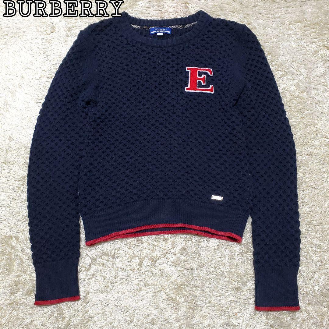 Burberry Blue Label Knit Sweater E Logo Emblem Navy Cotton Size 54 cm New