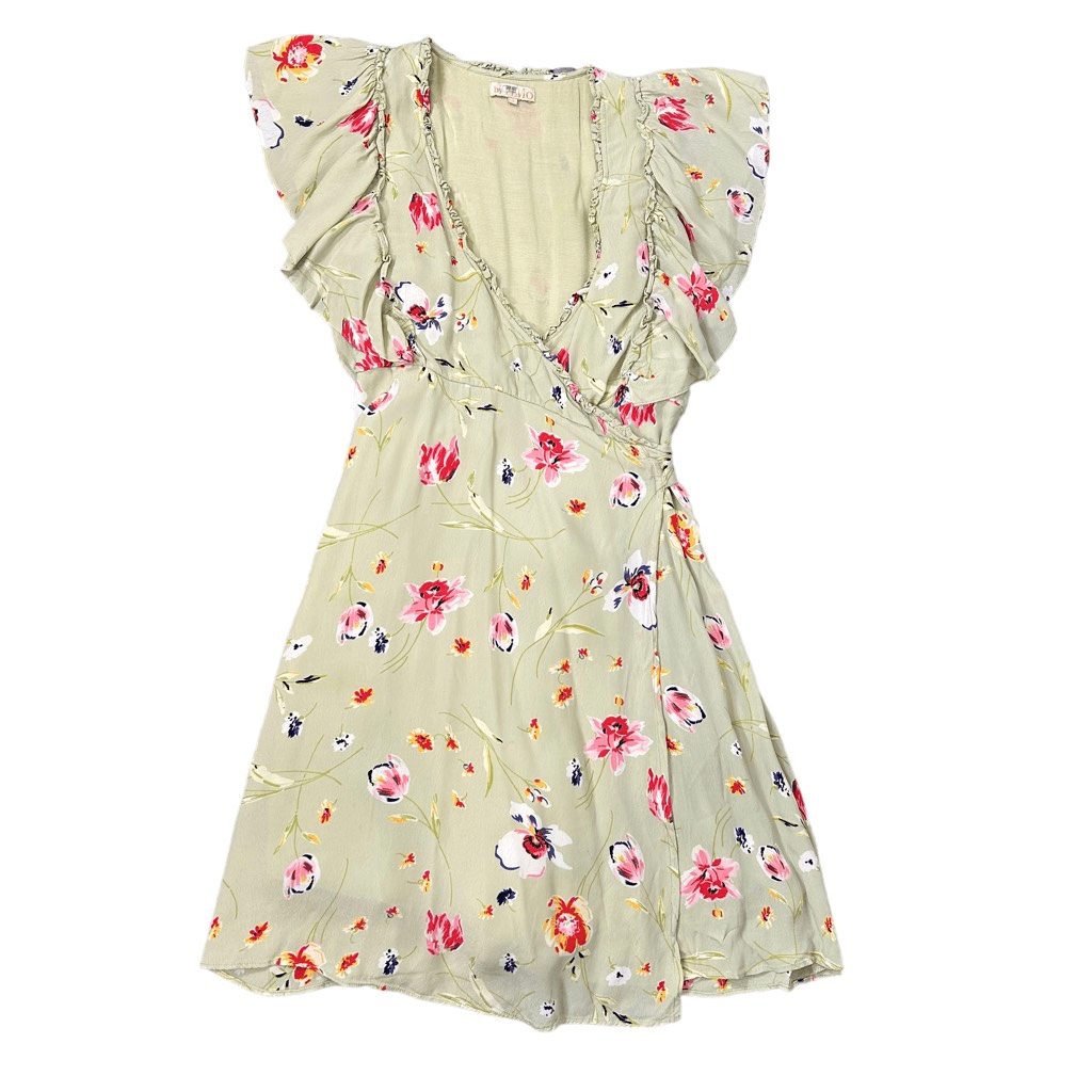 ByTimo Green Floral Ruffle Wrap Mini Dress small Vintage Flutter | eBay