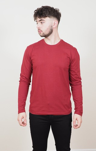 Mens Long Sleeve Cotton T-Shirt Regular Fit Crew Neck or Henley Top Lounge Work - Picture 8 of 72