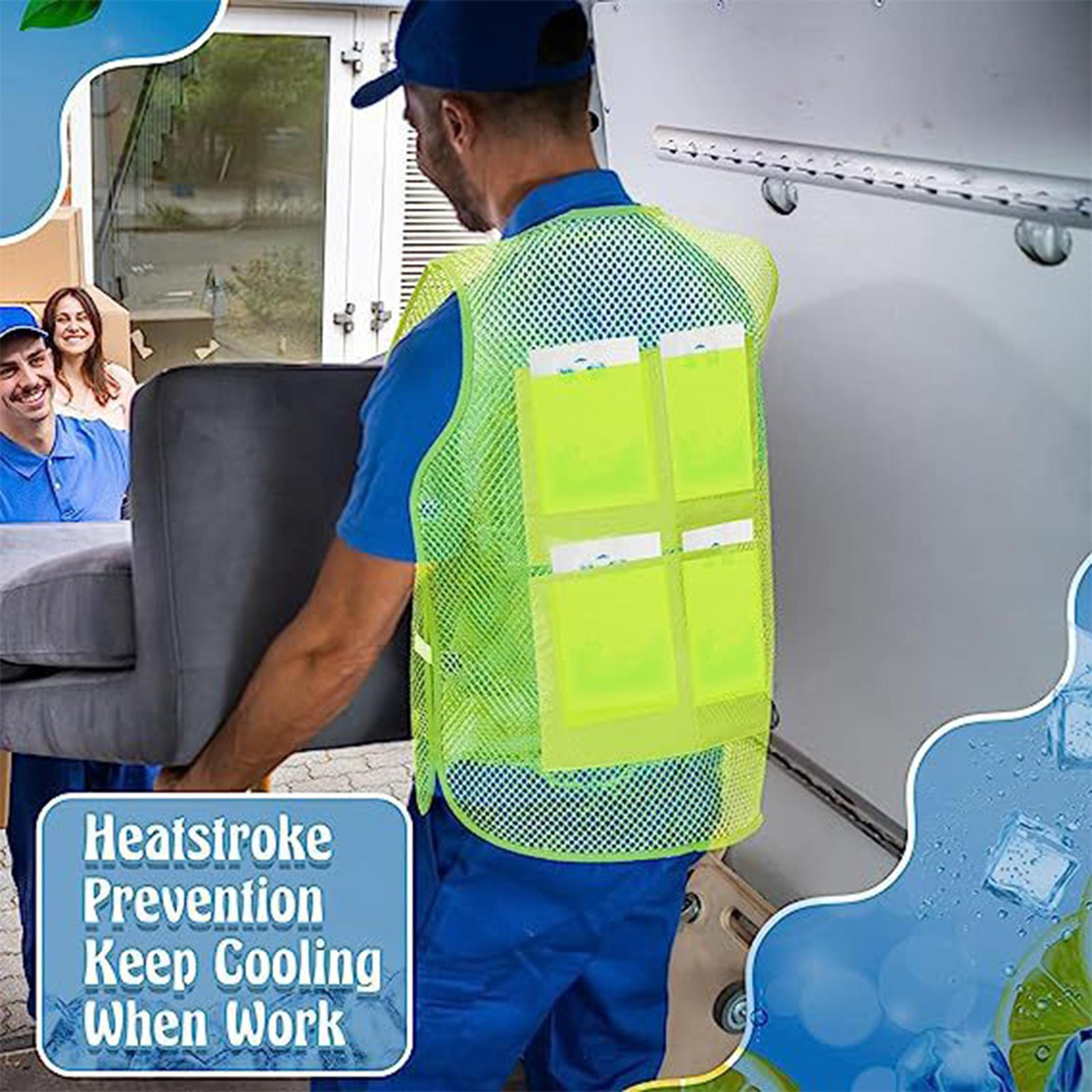 Ice Vest Reflective Cooling Vest With 8Pcs Ice Bags Adjustable Summer