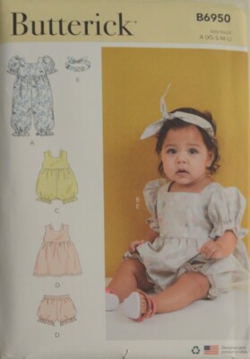 Butterick 6950 Babies' Rompers, Dress, Bloomers and Headband