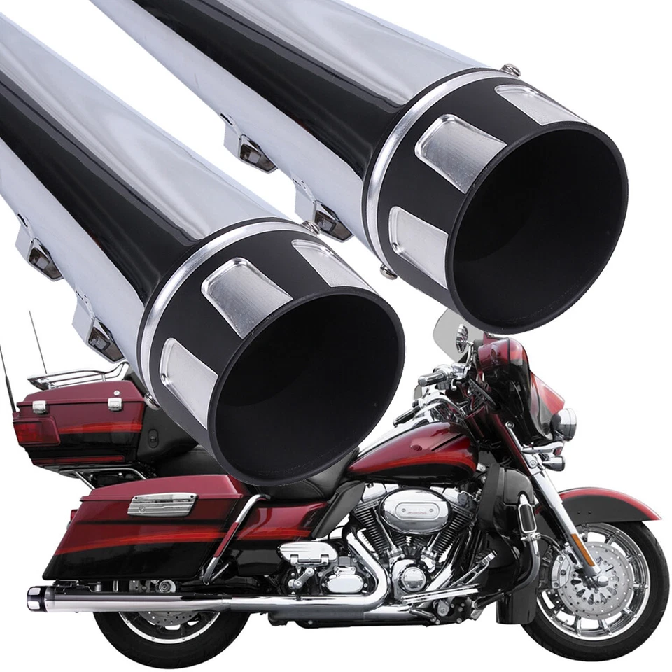 4" Megaphone Slip-Ons Exhaust Pipe Mufflers For Harley Electra Glide Road King - Image 2 of 4