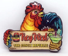 Key West Florida Rooster Sign MDF Magnet 3" x 3.5"