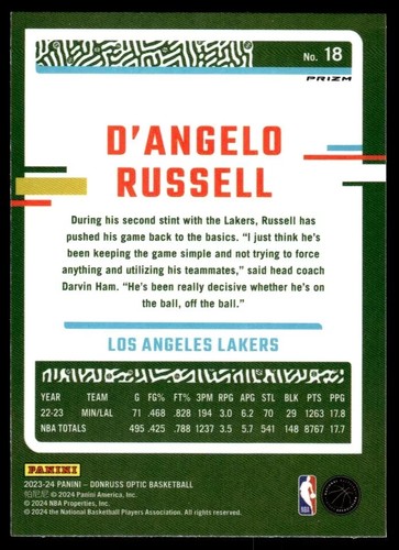 D'Angelo Russell - Hyper Pink - Lakers - 2023-24 NBA Donruss Optic #18 ...
