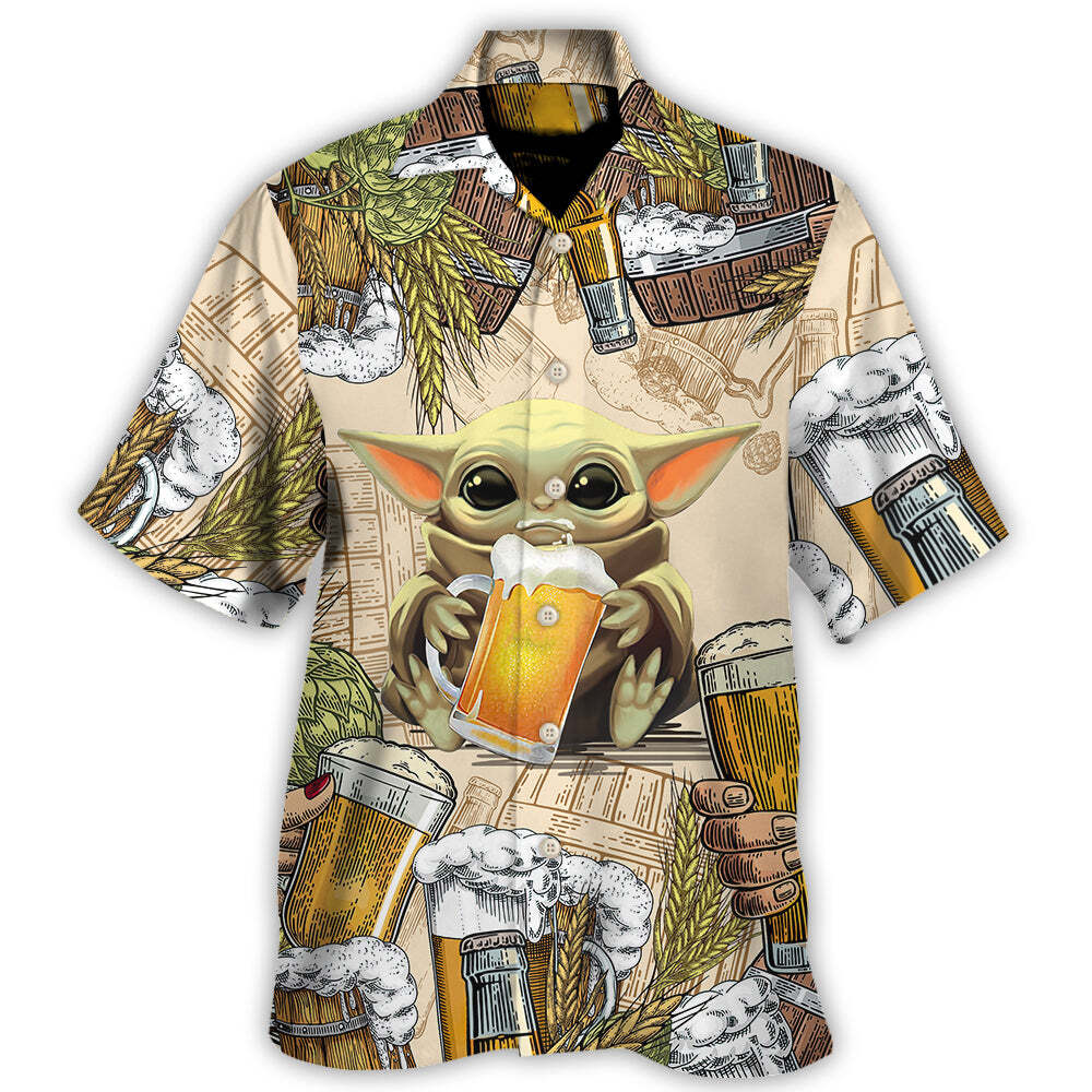 Starwars Baby Yoda And Beer Wheat   Hawaiian Shirt For Men Women Kids