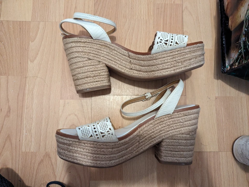 Tory Burch - Alpargatas para Mujer de Cuero Roselle Blanco Corte Láser, Plataforma, 8.5 Foto 2 de 4