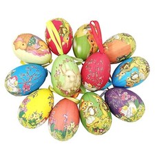 12pcs Vintage Style Paper Mache Foam Egg Hanging Ornaments Easter Colorful