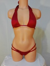 Exotic dancer stripper small red two piece bikini dance outfit-dancewear