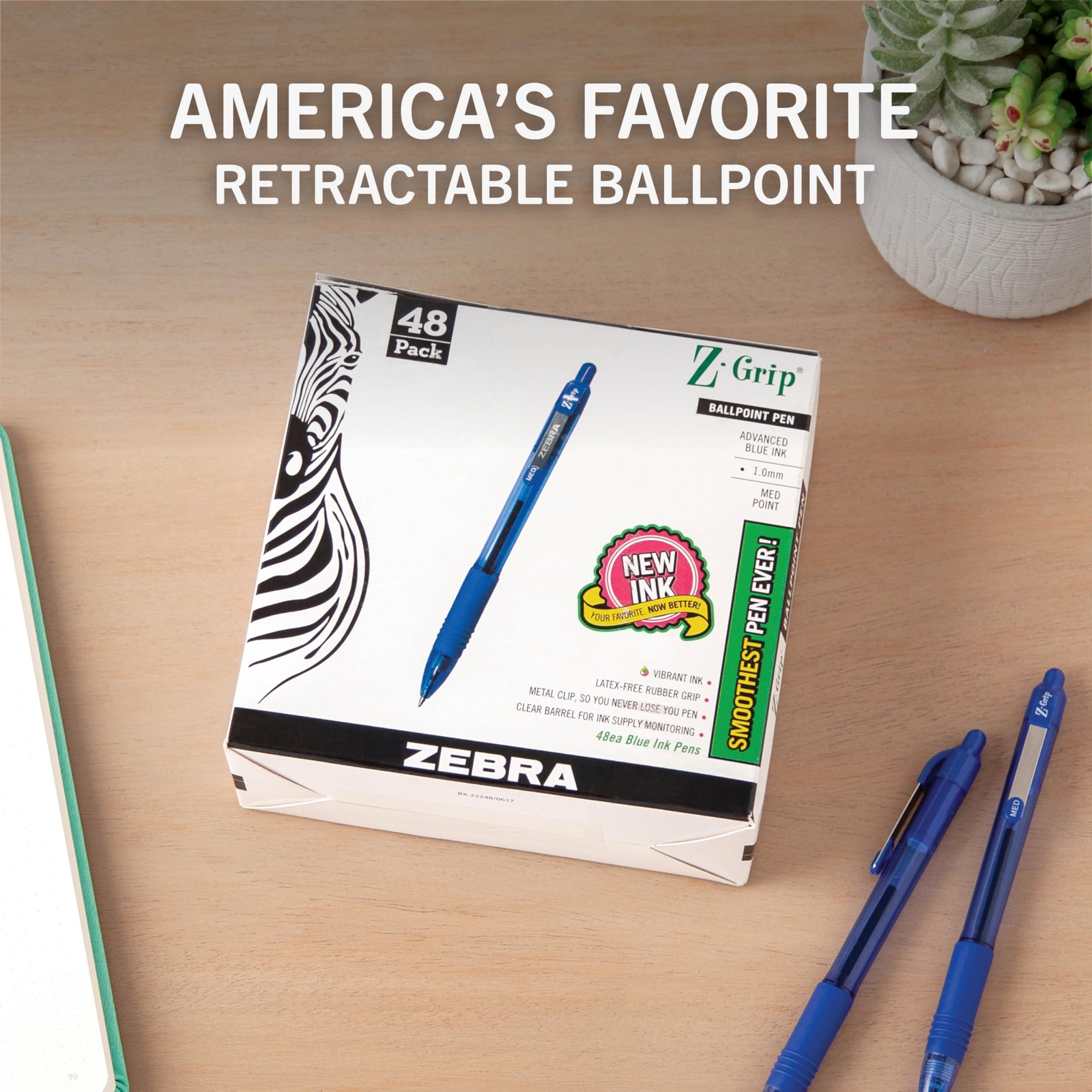 Z Grip Blue Ballpoint Pen 1.0mm Medium Point Pack of 48 Smooth Writing Ink