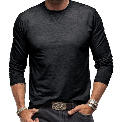 T-shirt uomo slim fit manica lunga girocollo casual elasticizzata blusa autunno - Foto 2 di 61