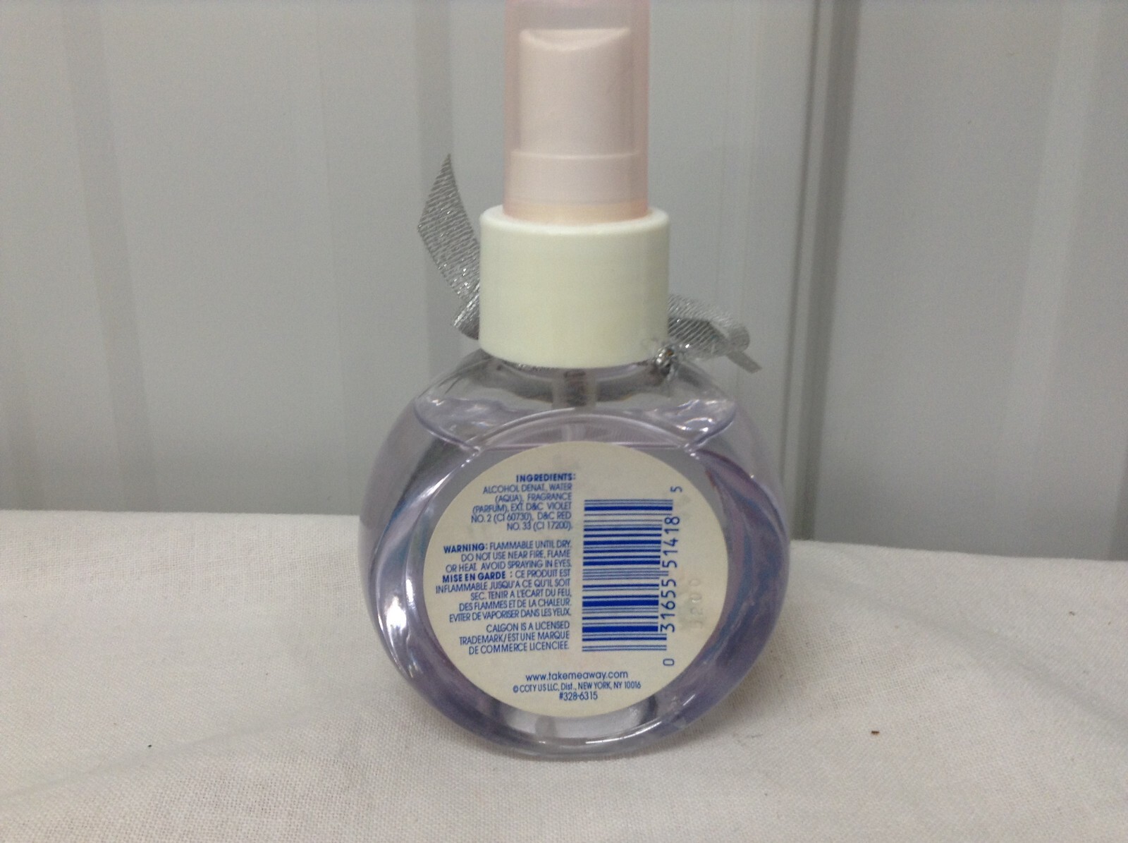 Calgon Take Me Away Body Mist 4 oz 118 ml Blue Round Spray Bottle W/ Ribbon