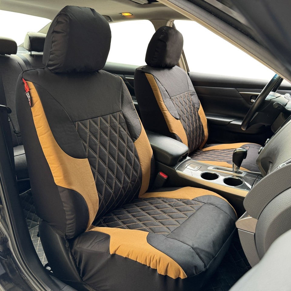 Diamond Tan Black Canvas Seat Covers Front Pair For Toyota Hilux 2005