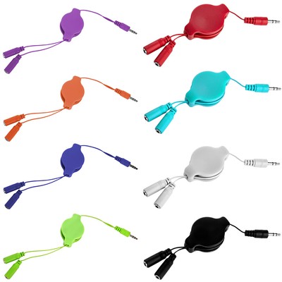 SumacLife 3.5mm AUX Audio Retractable Headphone Splitter Cable Male To 2 Female