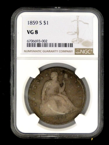 1859-S Seated Liberty Silver $1 Dollar - NGC VG8 - 6706693-002
