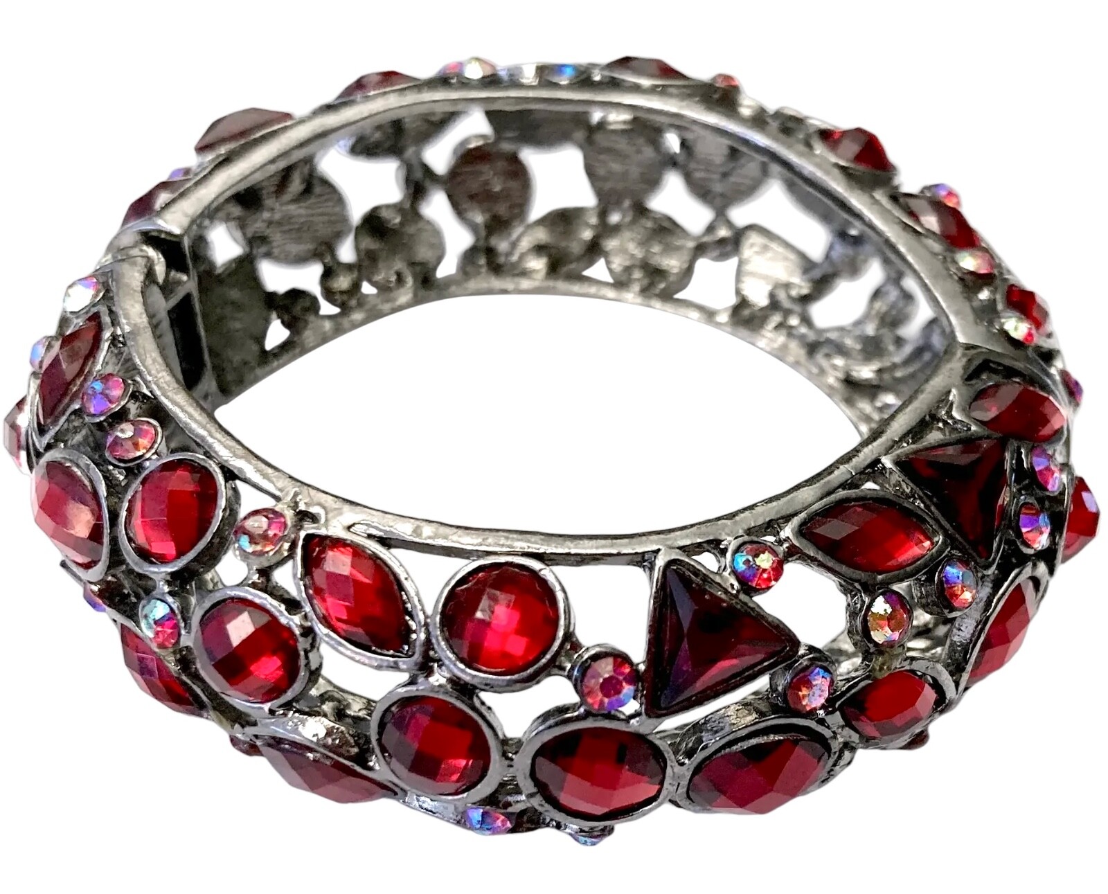 VINTAGE 1950s RUBY RED HINGED BANGLE BRACELET w/ … - image 19