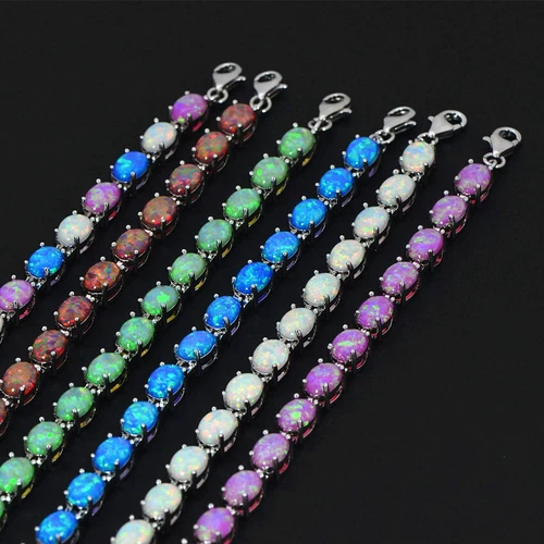 UK New Sterling Silver Dipped Oval White Fire Opal Tennis Bracelet - Picture 8 of 25