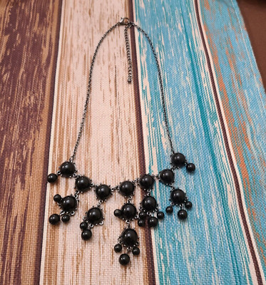 Statement Bib Chain Necklace Seven Columns Multiple Stones Black Color