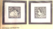 The Creative Circle Lace Net Darning Kit BUNNY AND DUCK PAIR Vintage Needlecraft